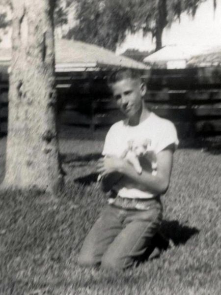 Ken and pup in Beaumont, November 1956
